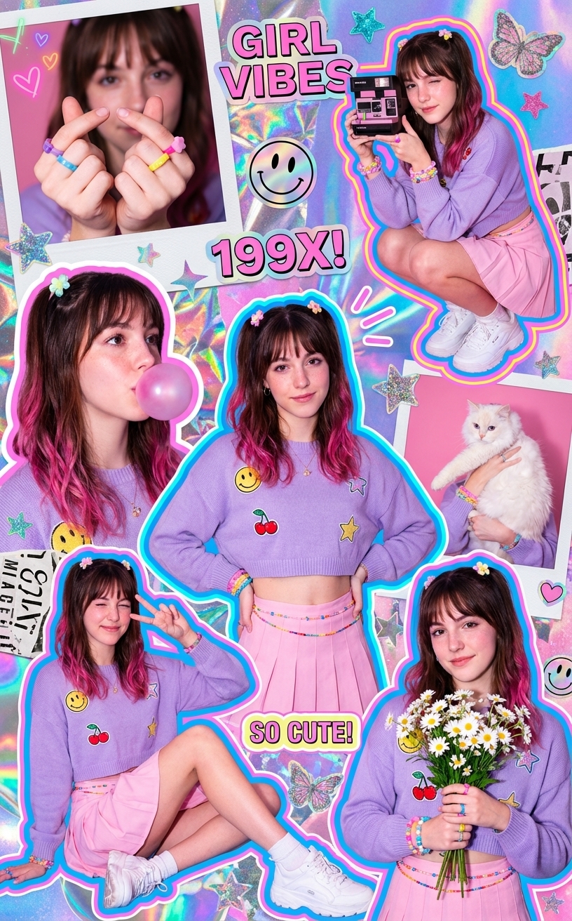 Throwback energy, neon dreams and zero filter ✨ Girl vibes in 199X  AI template preview