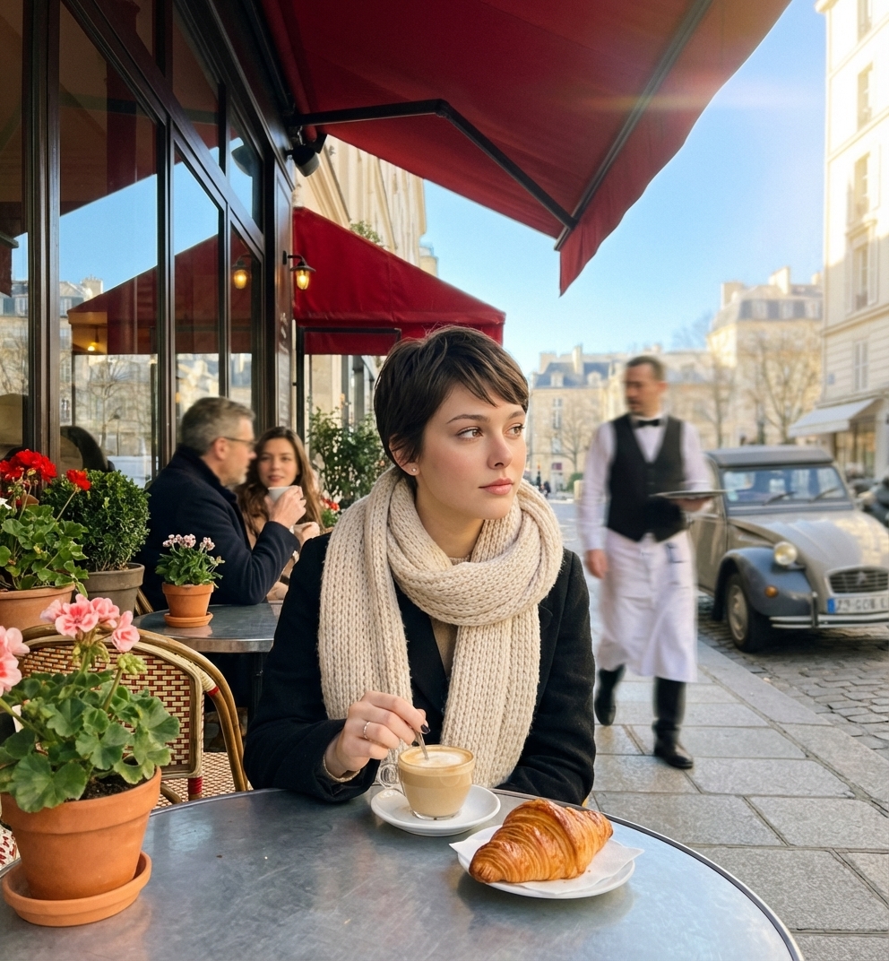 Coffee, croissant, and a quiet morning dream. AI template preview