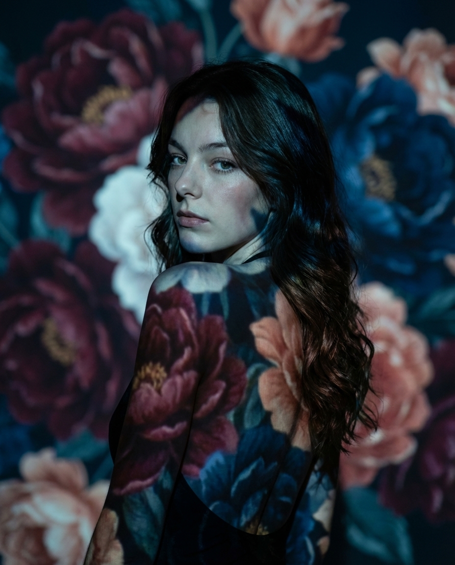 Blooming in shadows, painted by light. AI template preview