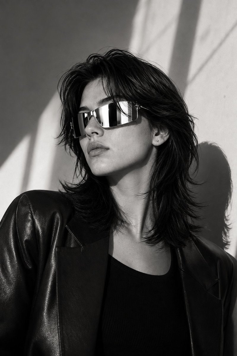 Futuristic Mirrored Sunglasses Monochrome Portrait reference image 2