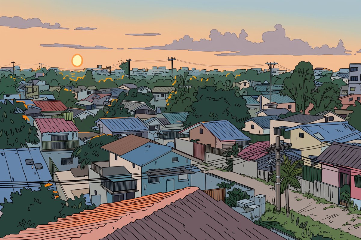 Ligne Claire Suburban Landscape reference image 1
