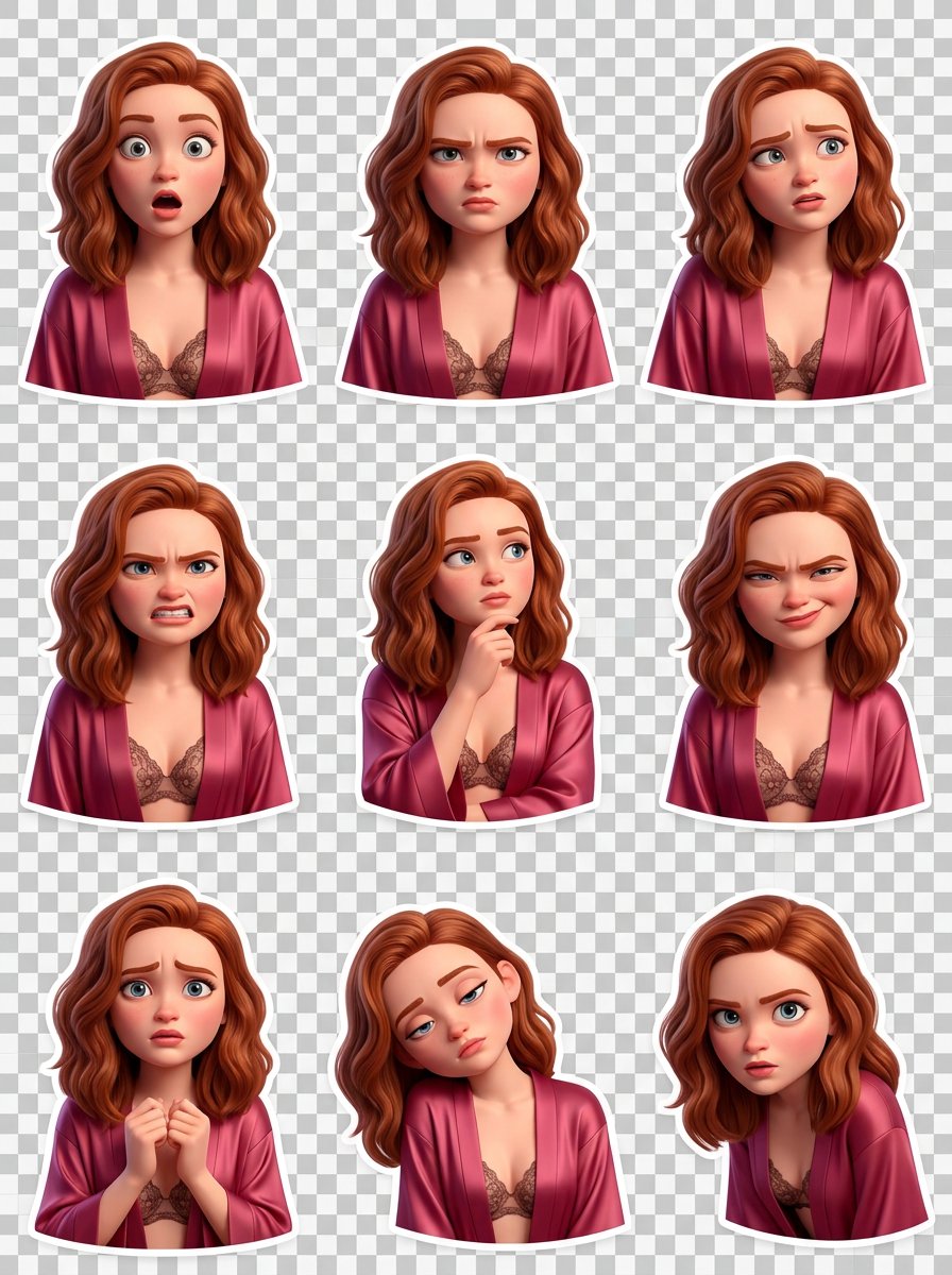 Grok Imagine prompt: Pixar-style 3D character sticker set from selfie reference image 1