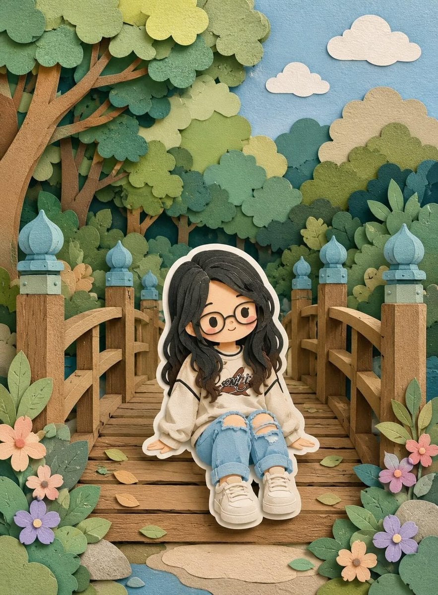 Cute Layered Paper Cut Chibi Girl