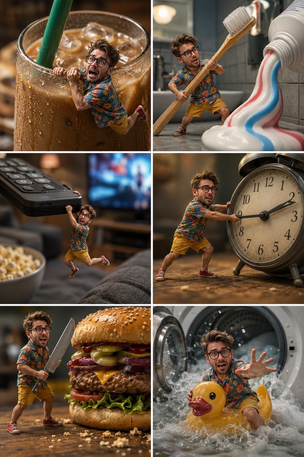 Tiny Man Macro Survival Six-Panel Collage