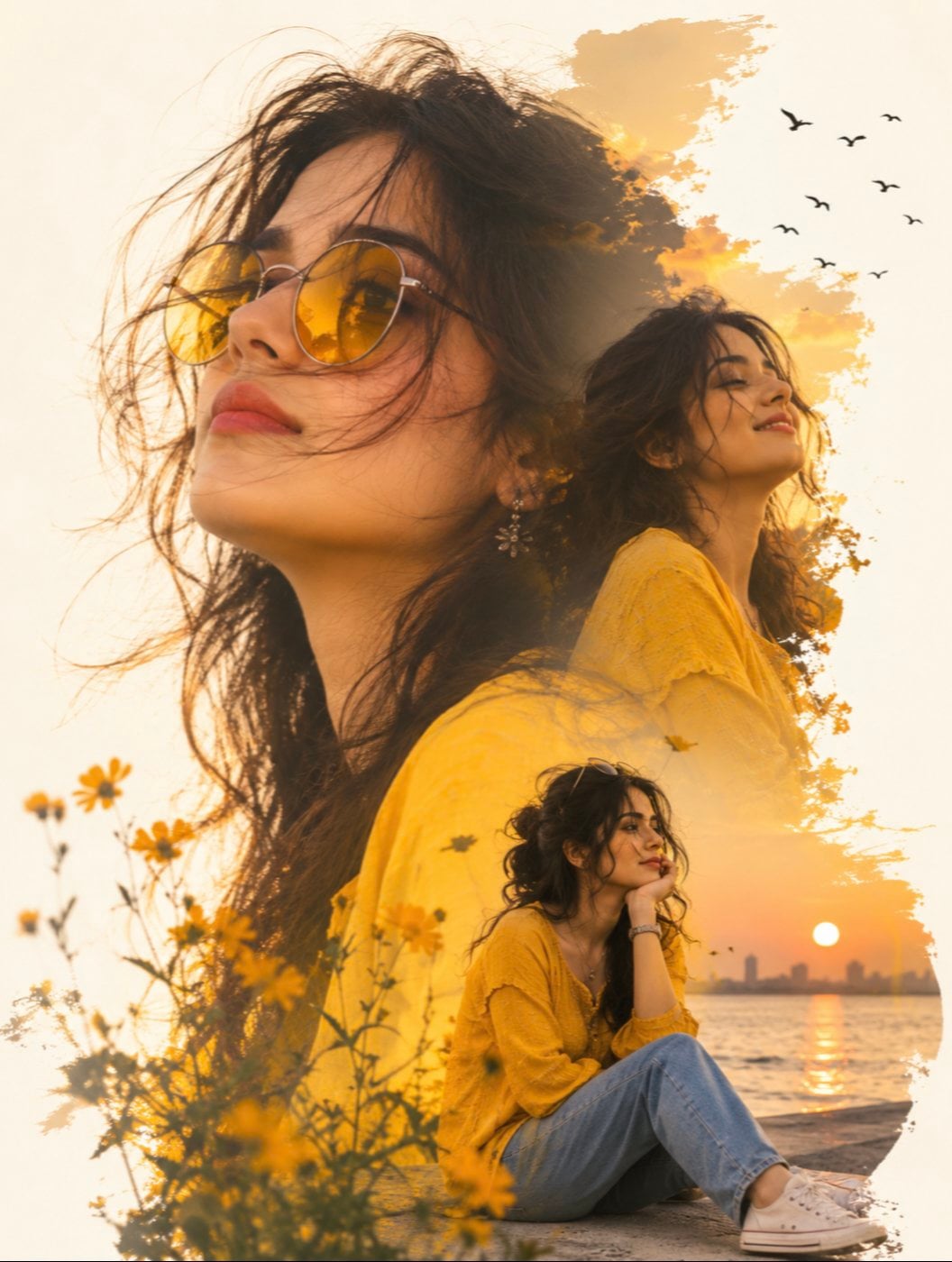Yellow Sunglasses Double Exposure Sunset