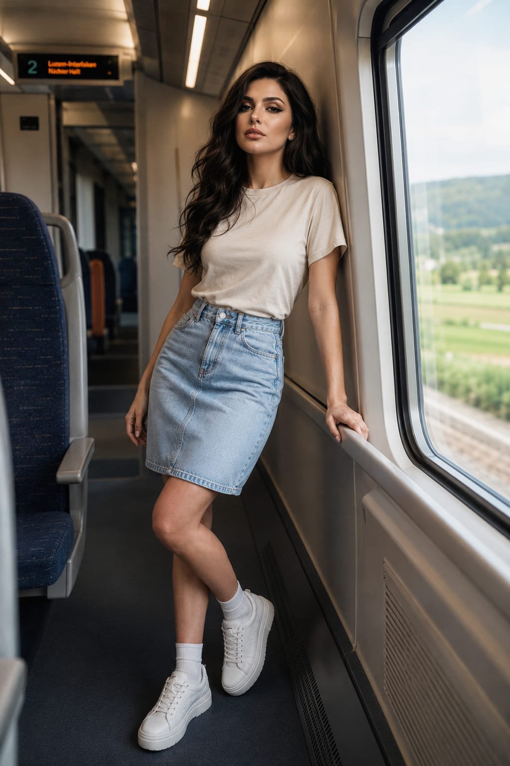 Face-Locked Train Window Lifestyle Portrait