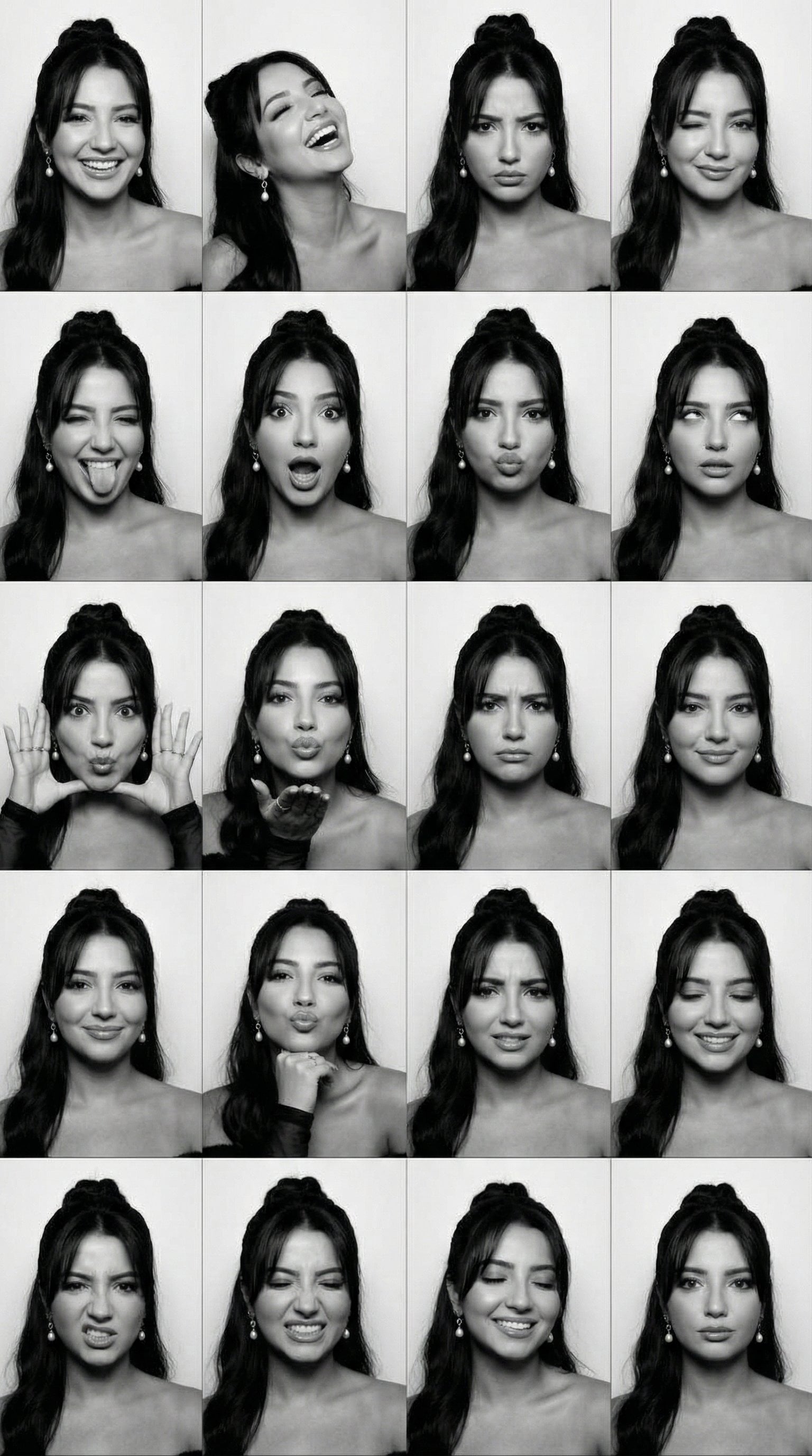 B&W Photobooth Expression Grid 4x4 — Nano Banana