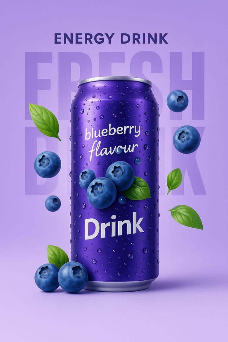 Blueberry Energy Drink Mockup
