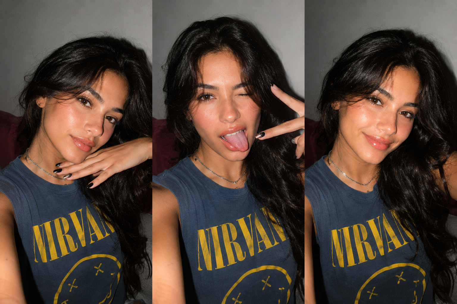 Gen Z Triple Selfie Collage — Y2K Flash Photography