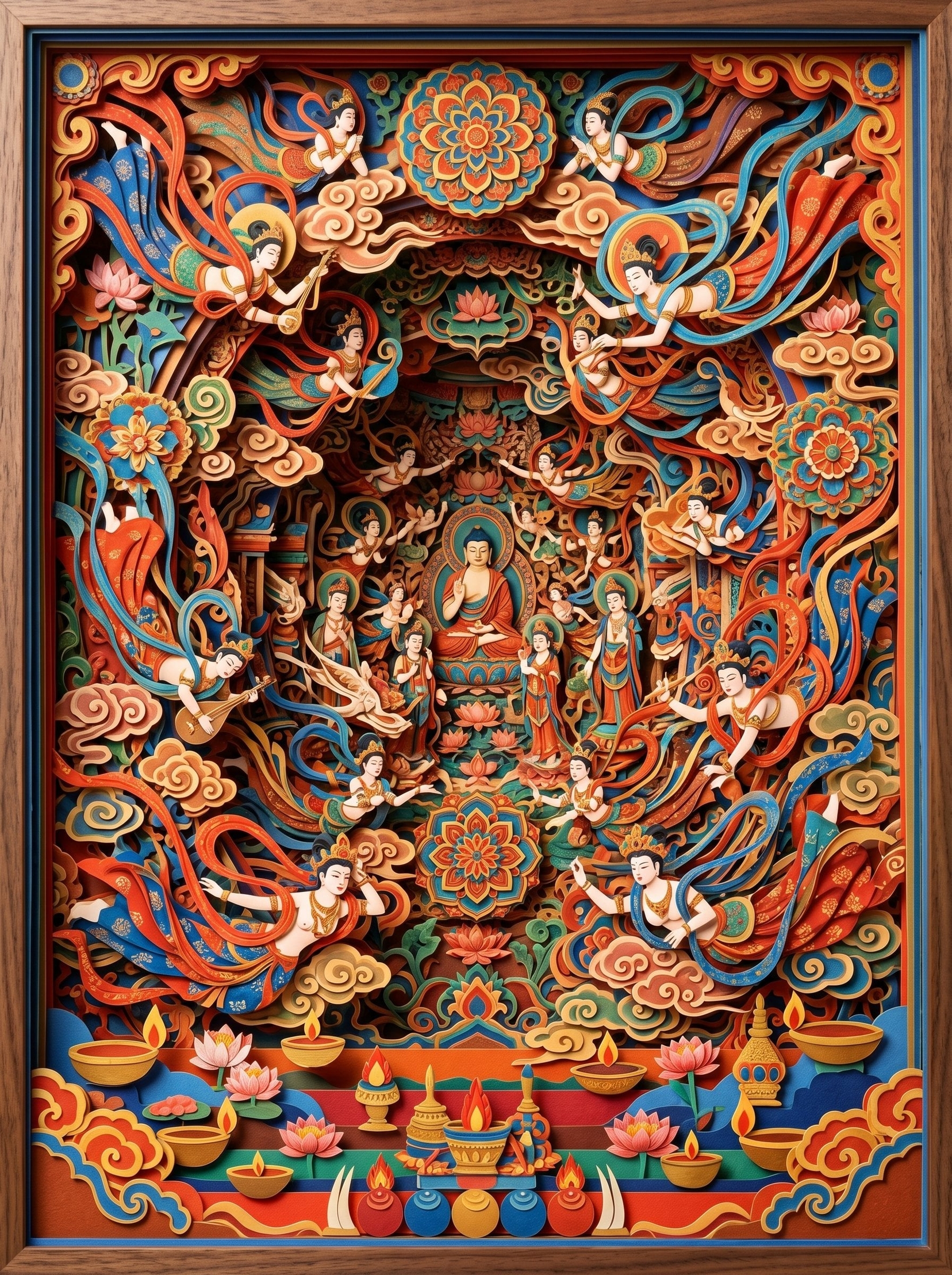 敦煌纸雕飞天 — 3D Layered Paper Cutout