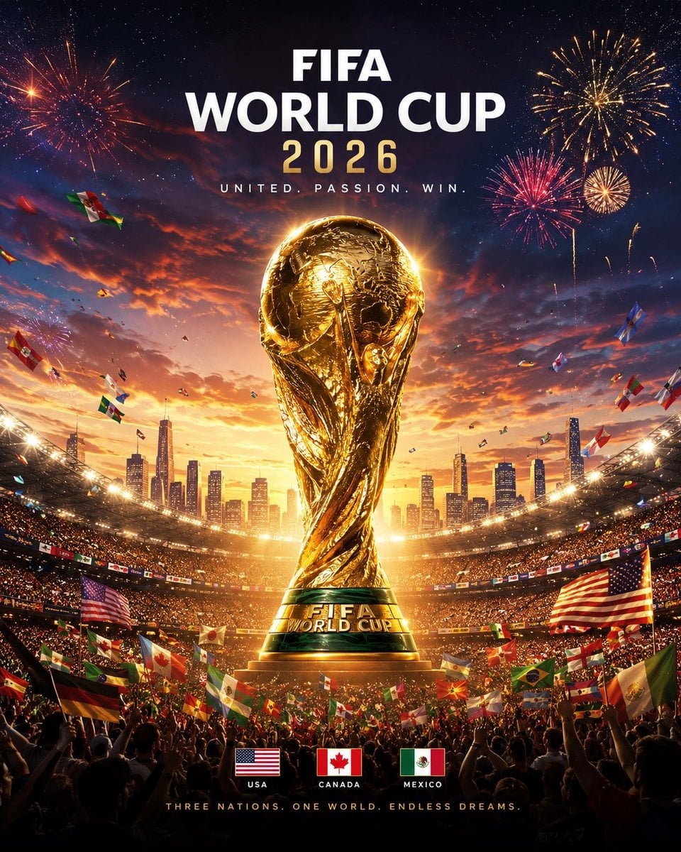 FIFA 2026 — Golden Trophy Stadium Night