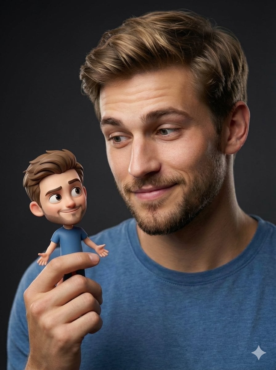 Human with Miniature 3D Self Portrait