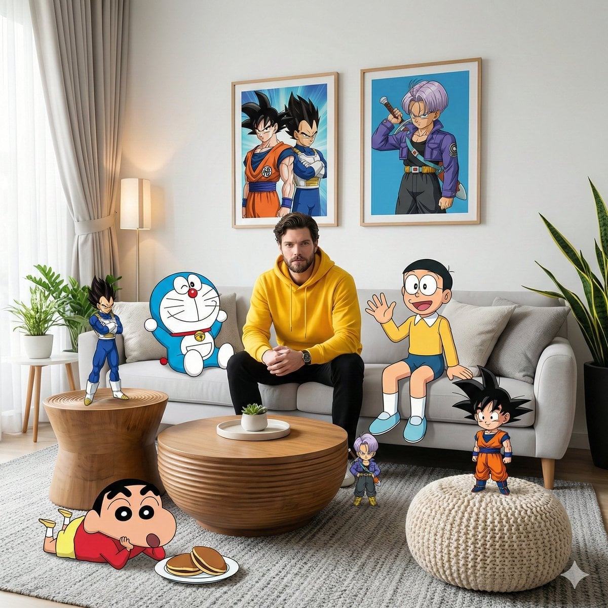 Anime Characters in Photorealistic Room