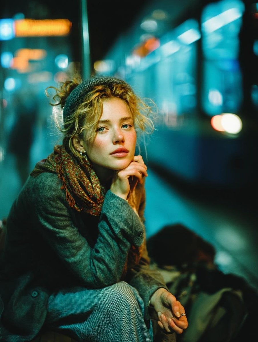 Subway Platform Quiet Introspective Portrait