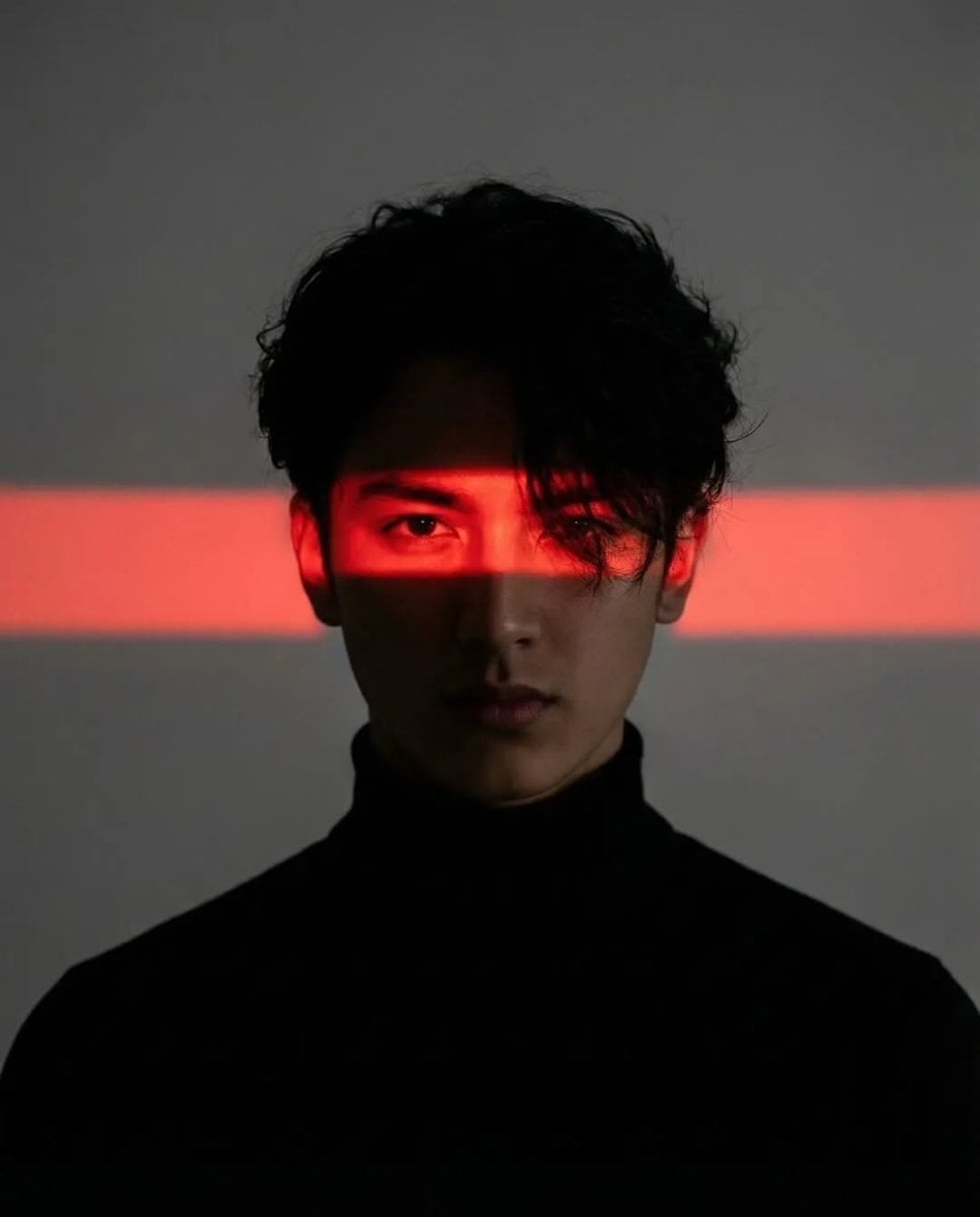 Cinematic Neon Light Strip Studio Portrait