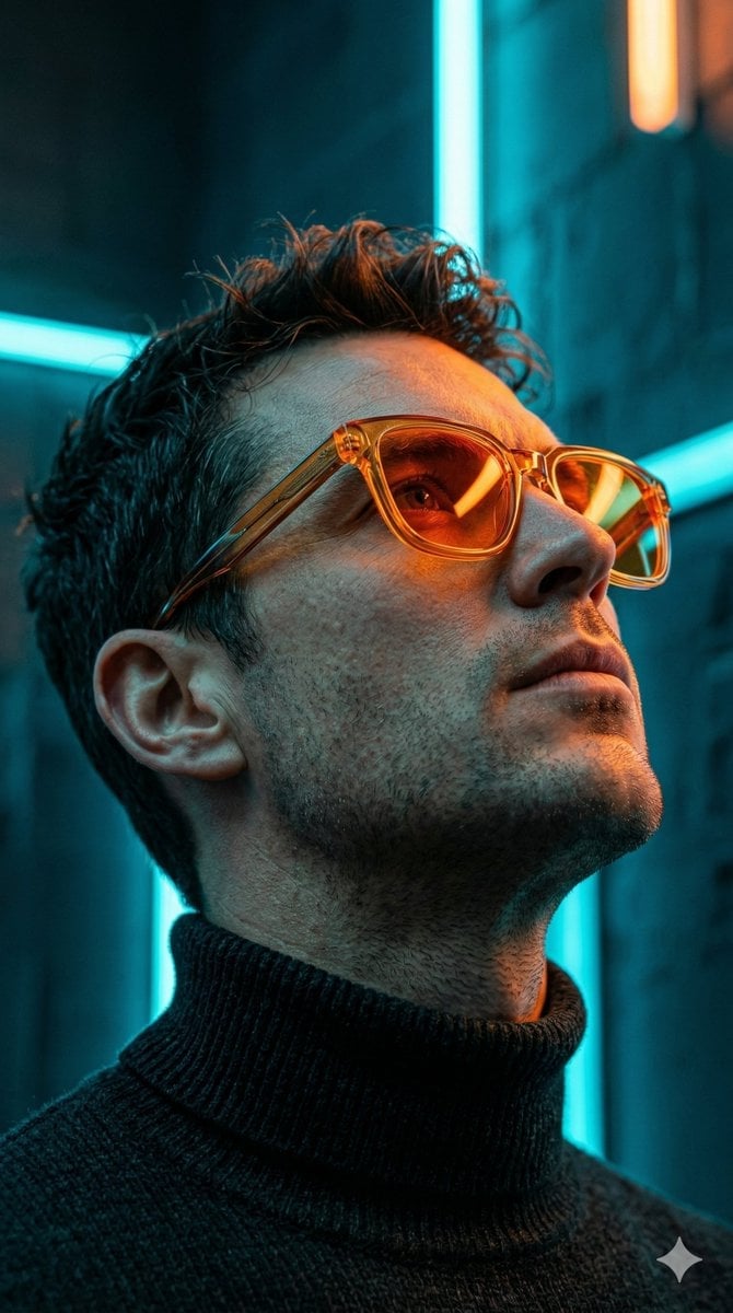 Low-Angle Cyberpunk Neon Profile Portrait