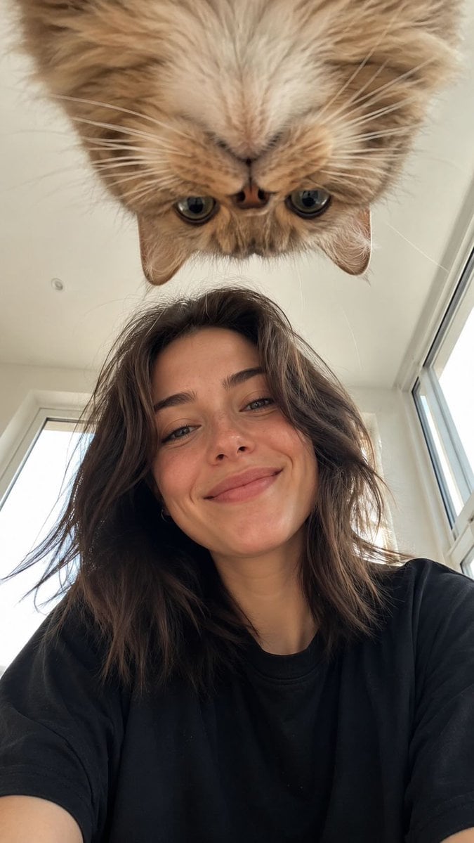 Low Angle Floor Selfie With Upside Down Cat