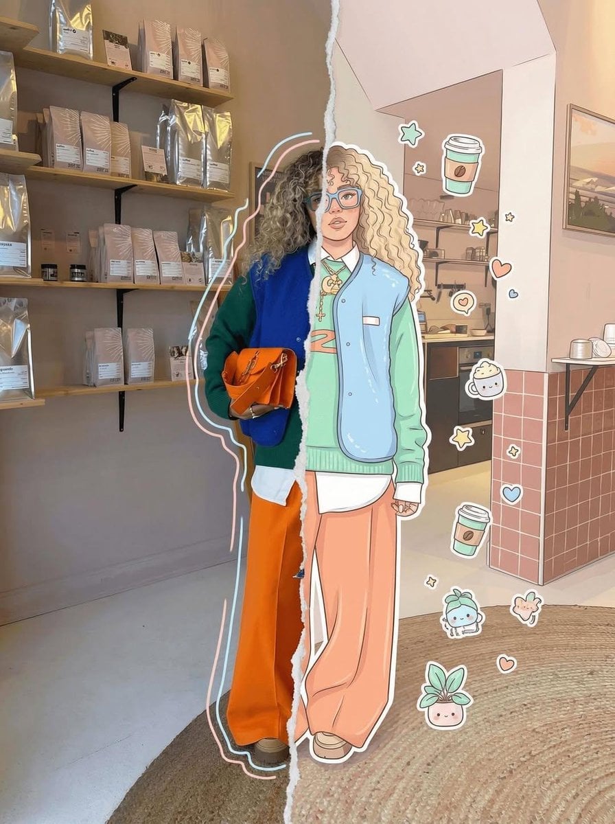 Real Illustration Split Portrait Transition