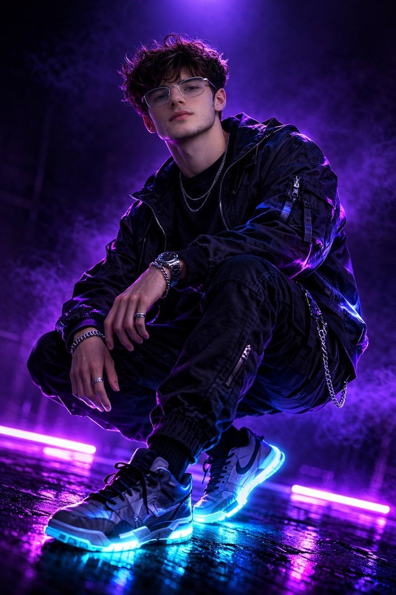Neon Violet Streetwear Fashion Portrait