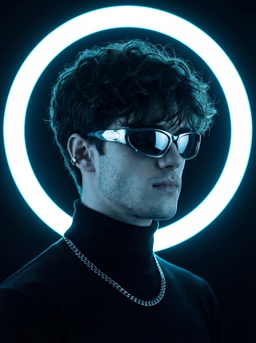 Futuristic Studio Neon Ring Minimalist Portrait