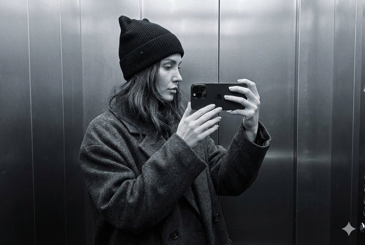 Monochrome Elevator Profile Cat Ear Selfie