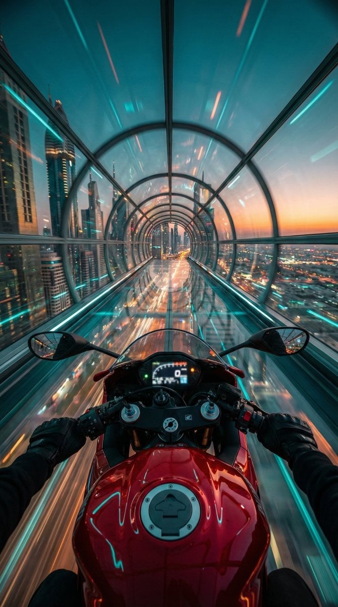 Red Futuristic Sport Motorcycle POV