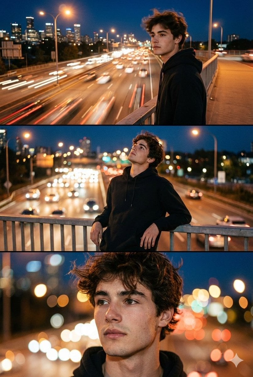 Night City Bridge Triptych Portrait Session