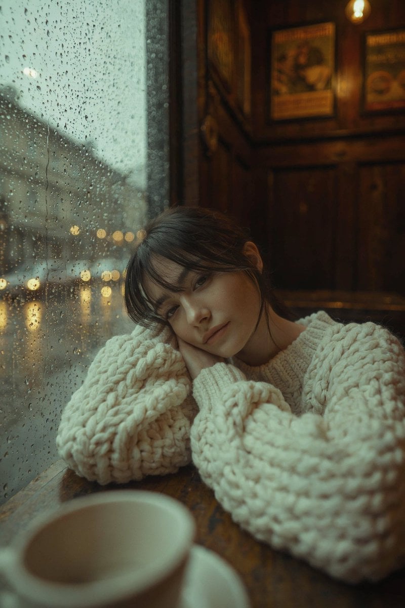 Rainy Café Window Moody Portrait