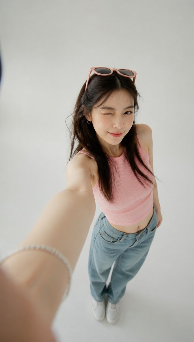 Ultra Wide Arm Forward Studio Selfie Wink