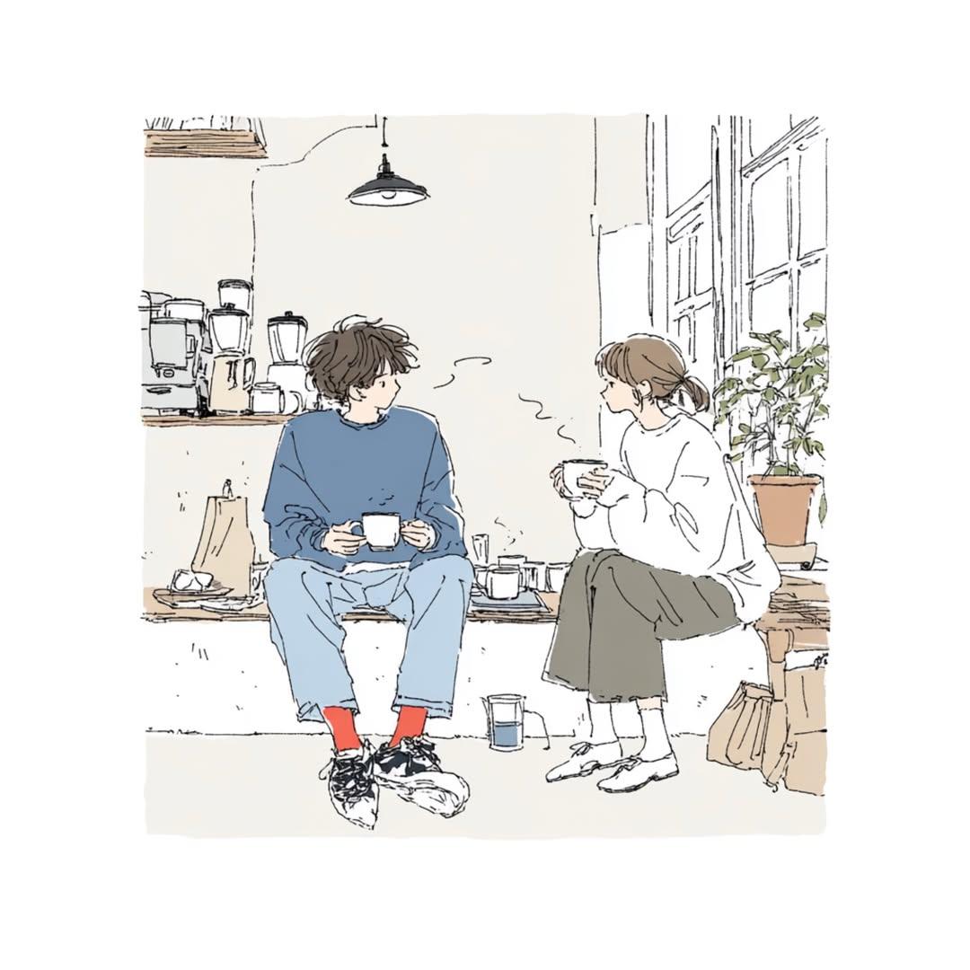 Delicate Japanese Café Lifestyle Illustration