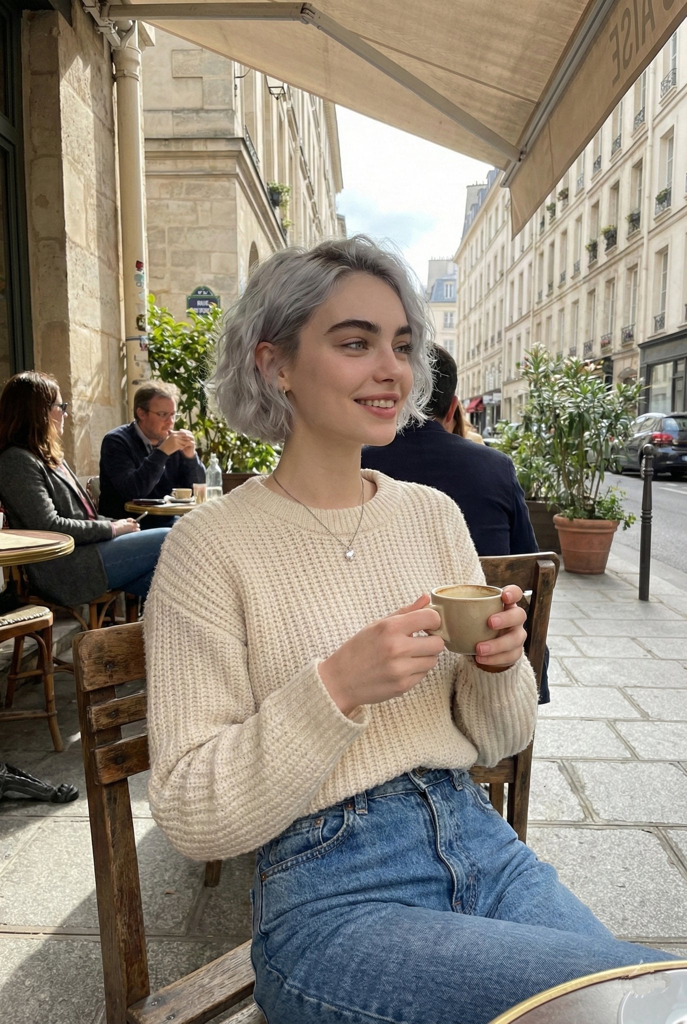 Parisian Outdoor Café Silver-Hair Portrait