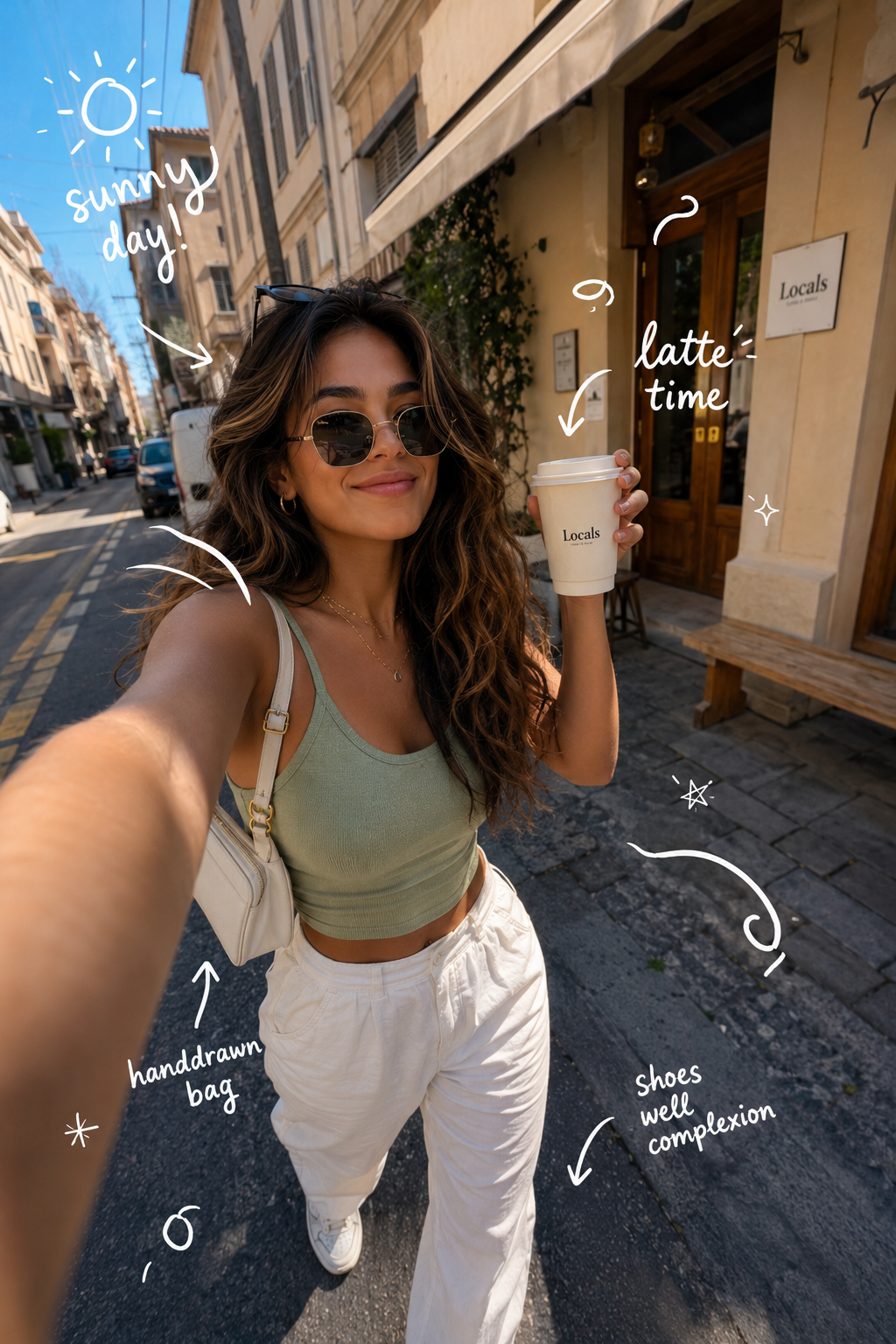European Street Selfie — Coffee & Doodles at Golden Hour