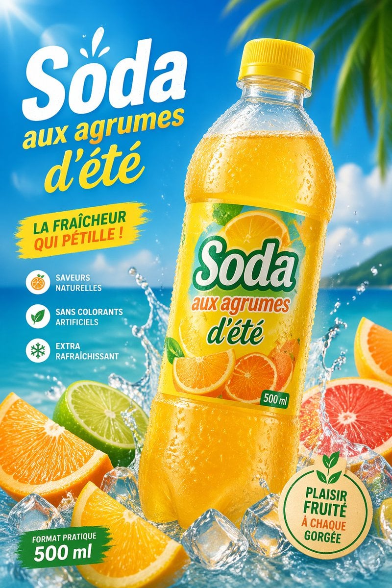 Gpt2 E Commerce Main Image Tropical Citrus Soda Ad Poster