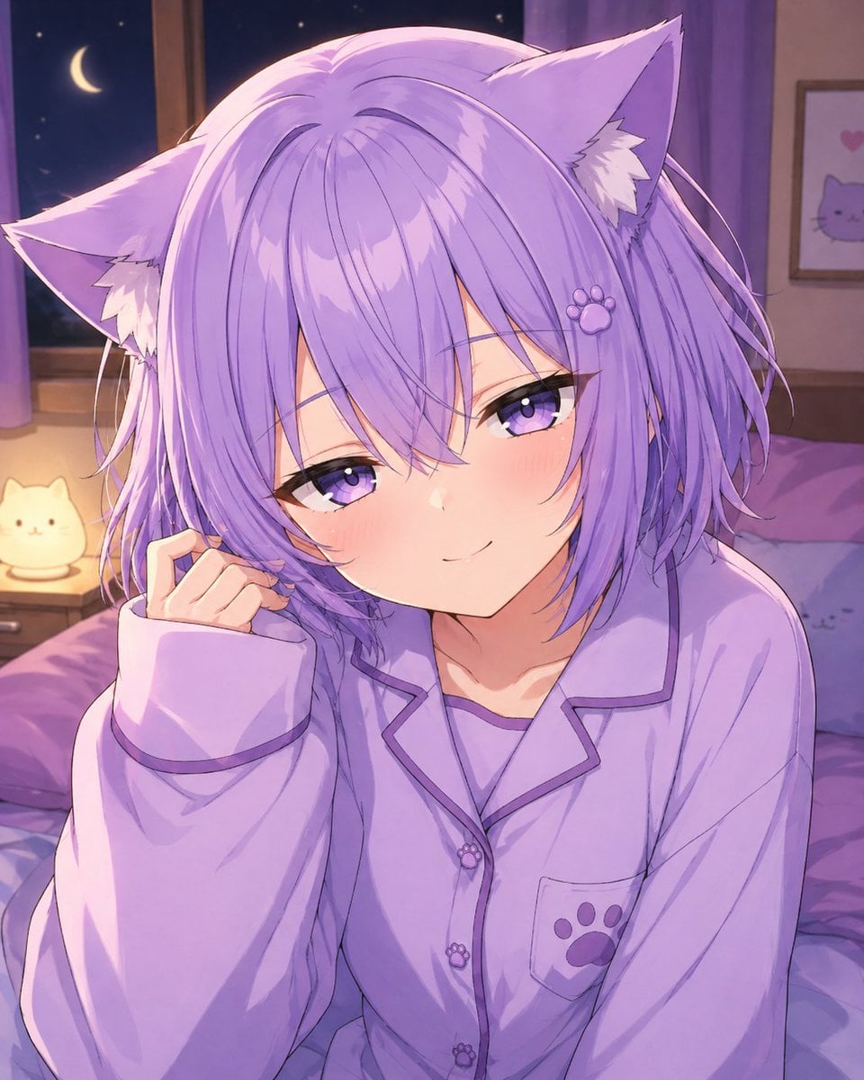 Gpt2 Profile Avatar Cozy Catgirl Pajama Night Portrait