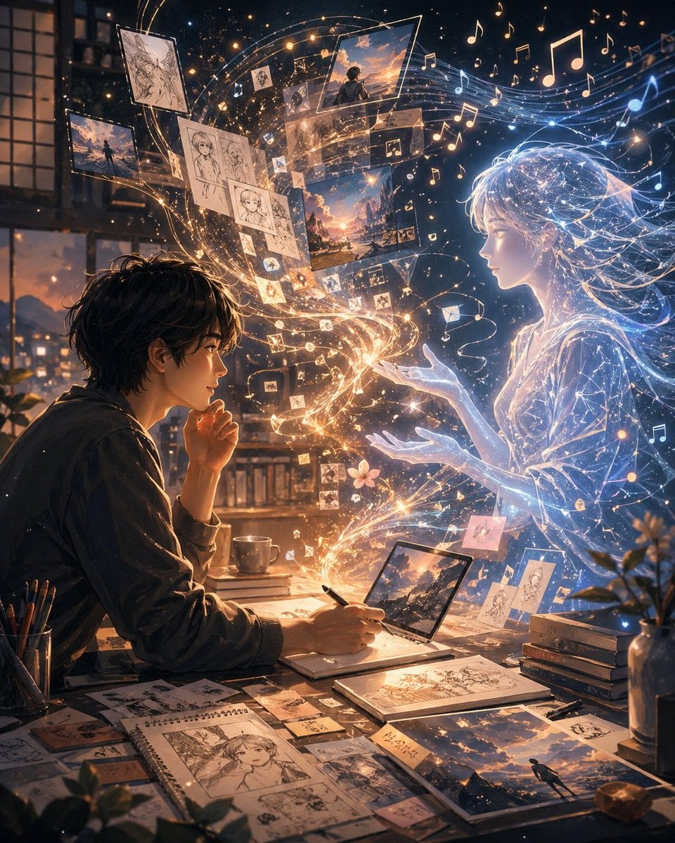 Gpt2 Social Media Post Artist and Ethereal Muse at Night