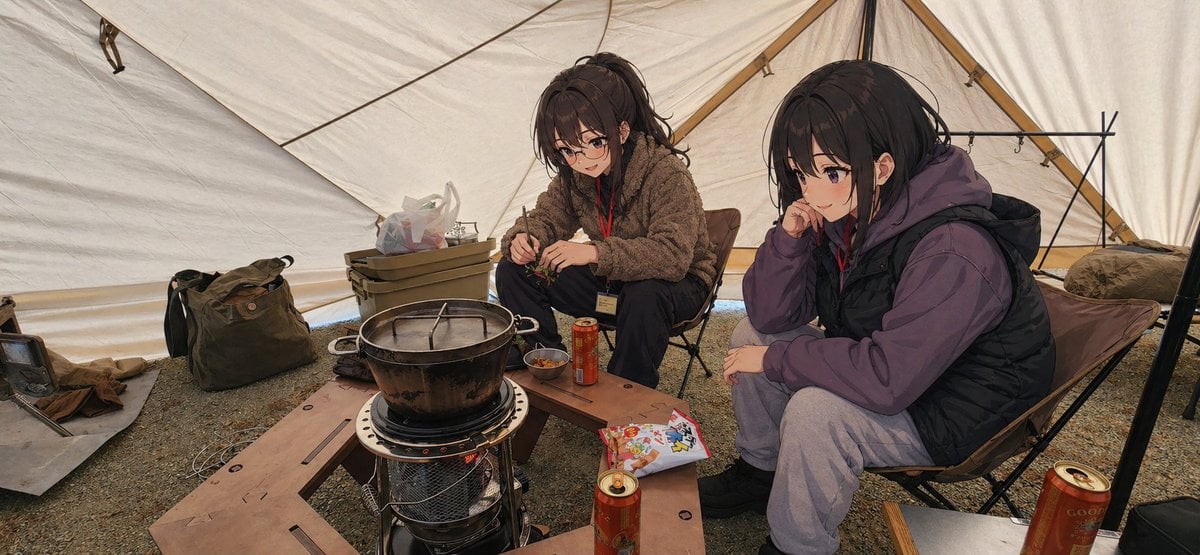 Gpt2 Social Media Post Anime Campers in a Winter Tent