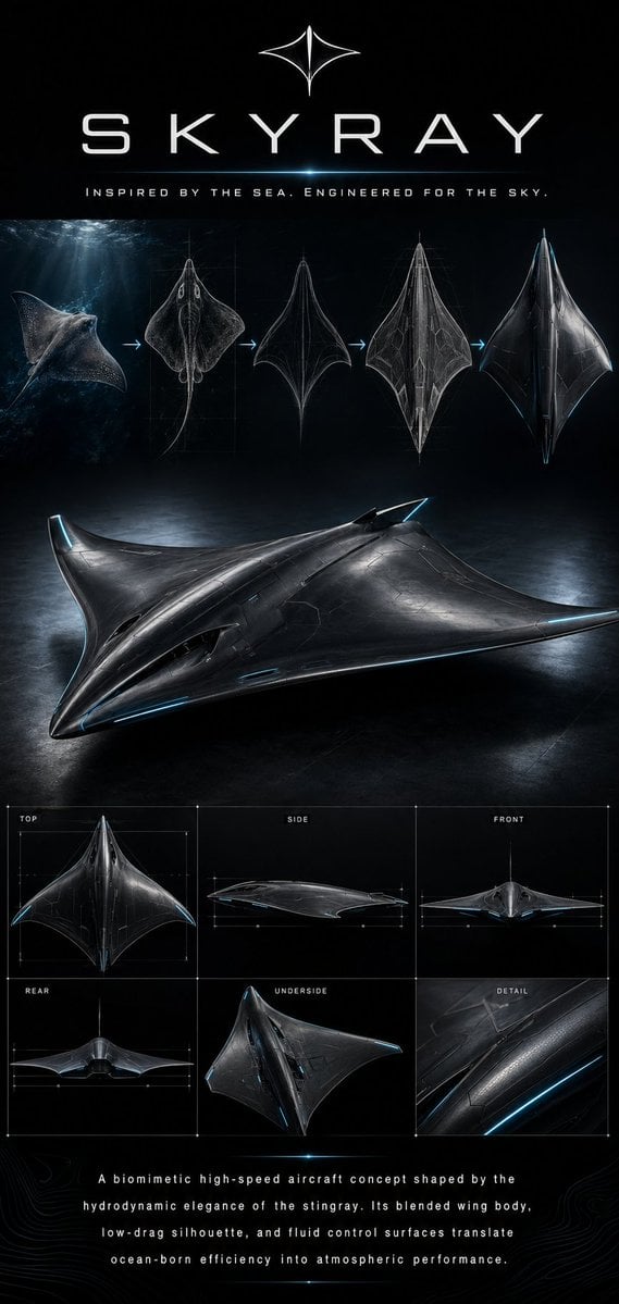 Gpt2 Infographic Edu Visual Biomimetic Skyray Aircraft Poster