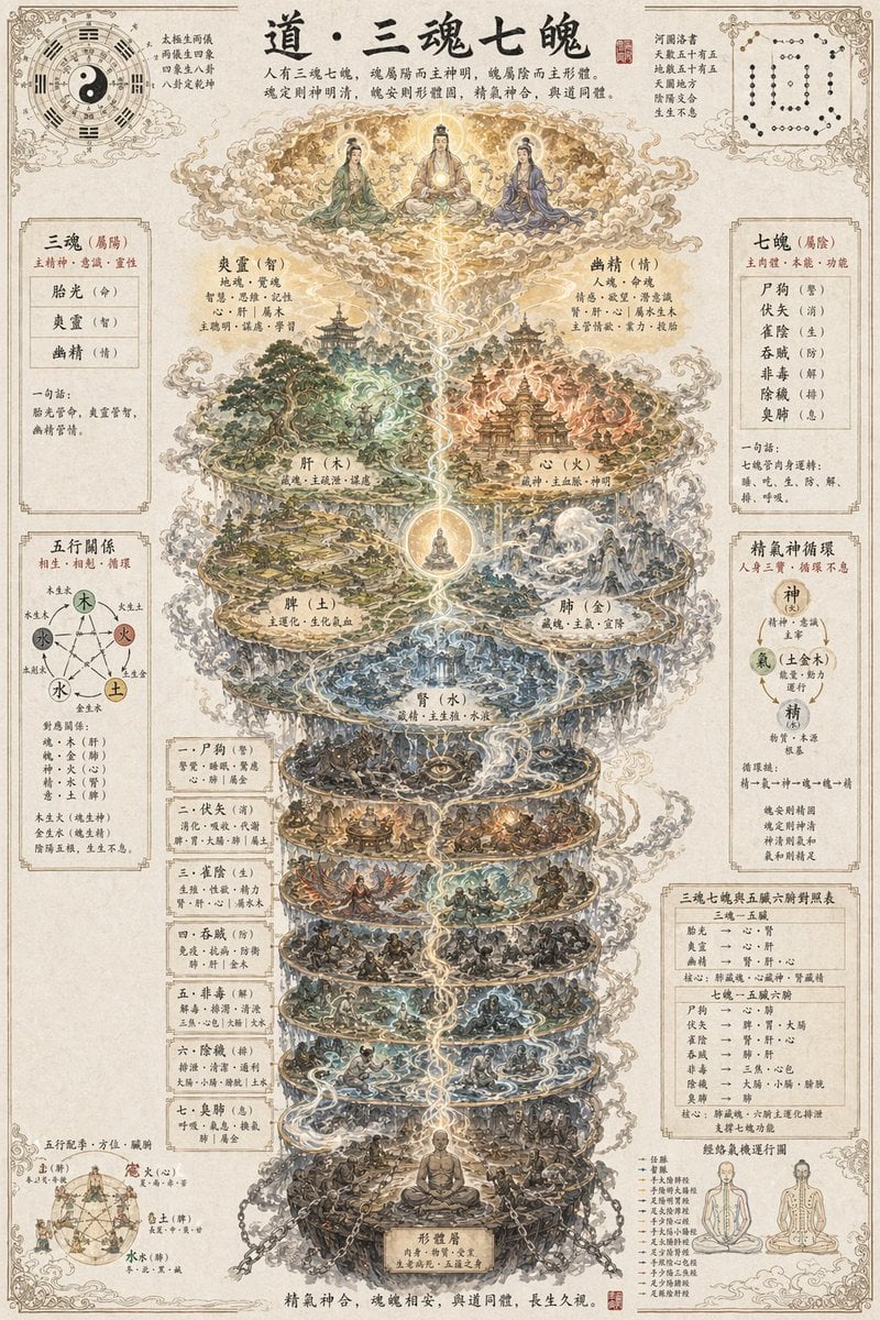 Gpt2 Infographic Edu Visual Taoist Three Souls Seven Po Poster