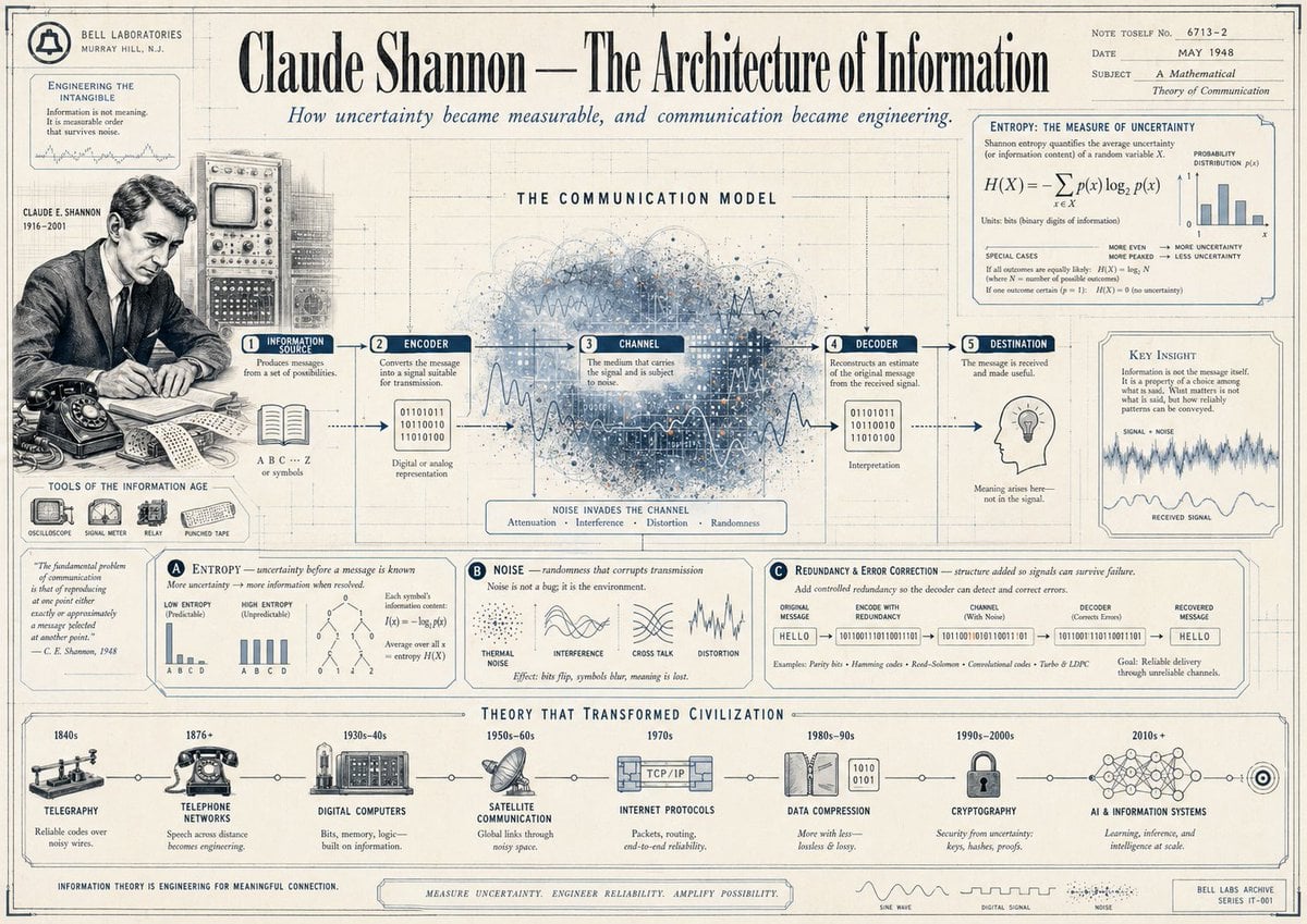 Gpt2 Infographic Edu Visual Vintage Claude Shannon Infographic Poster