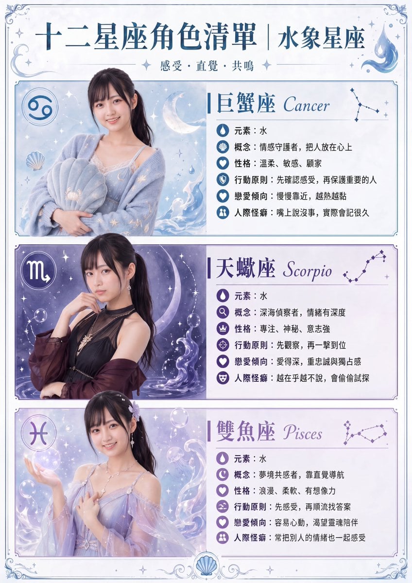 Gpt2 Infographic Edu Visual Water Signs Zodiac Character Poster