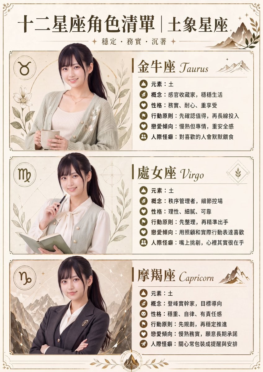 Gpt2 Infographic Edu Visual Earth Signs Zodiac Character Poster