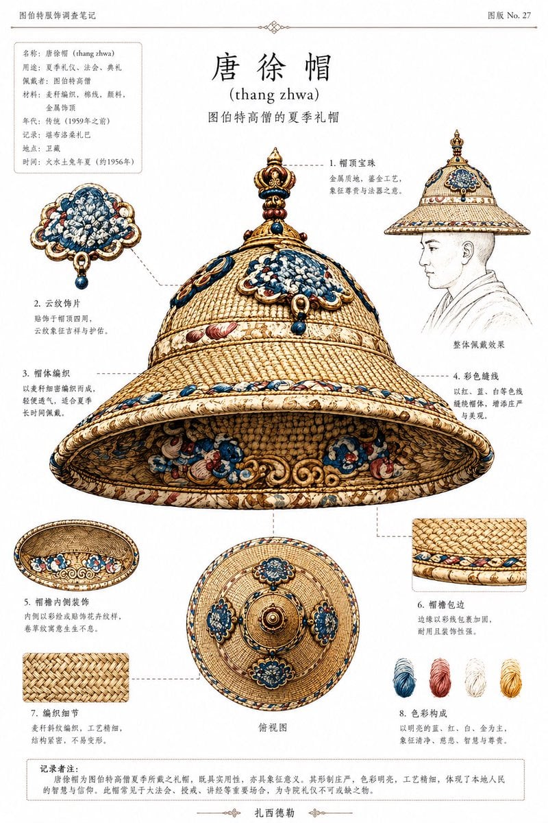 Gpt2 Infographic Edu Visual Ethnographic Plate for Tibetan Ceremonial Hat