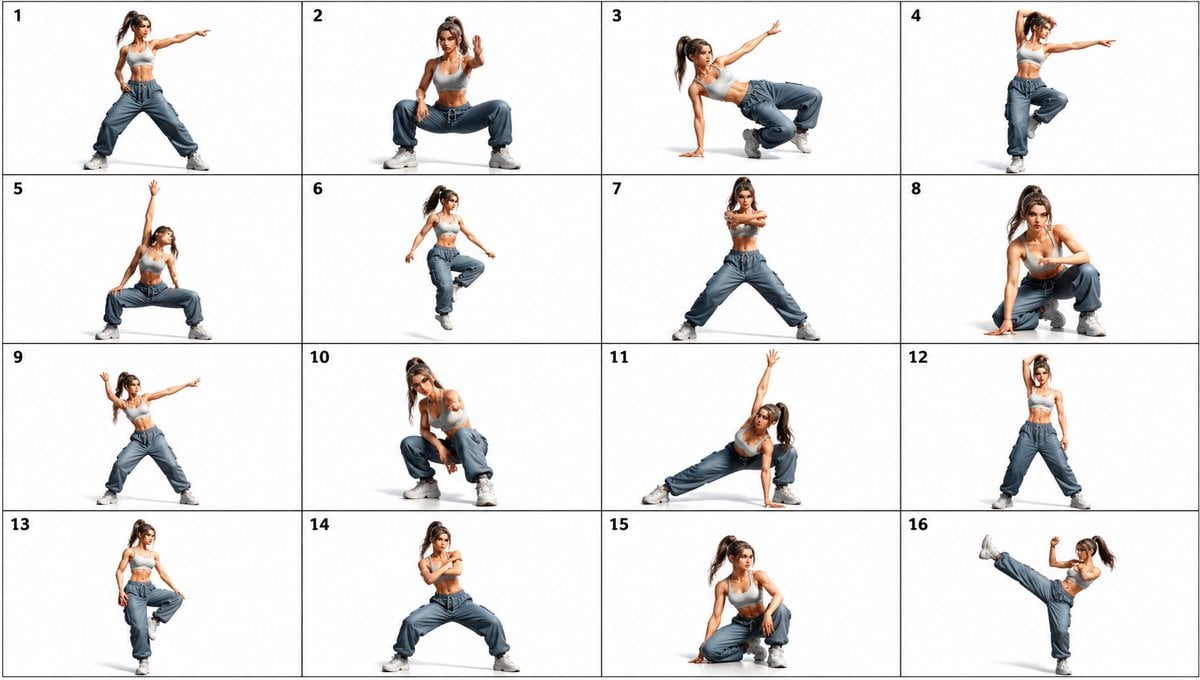 Gpt2 Comic Storyboard 16 Panel Dance Pose Reference Sheet