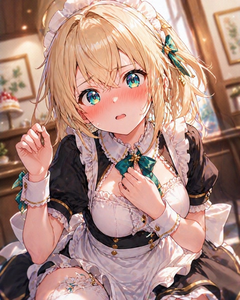 Gpt2 Profile Avatar Blonde Maid in Warm Cafe