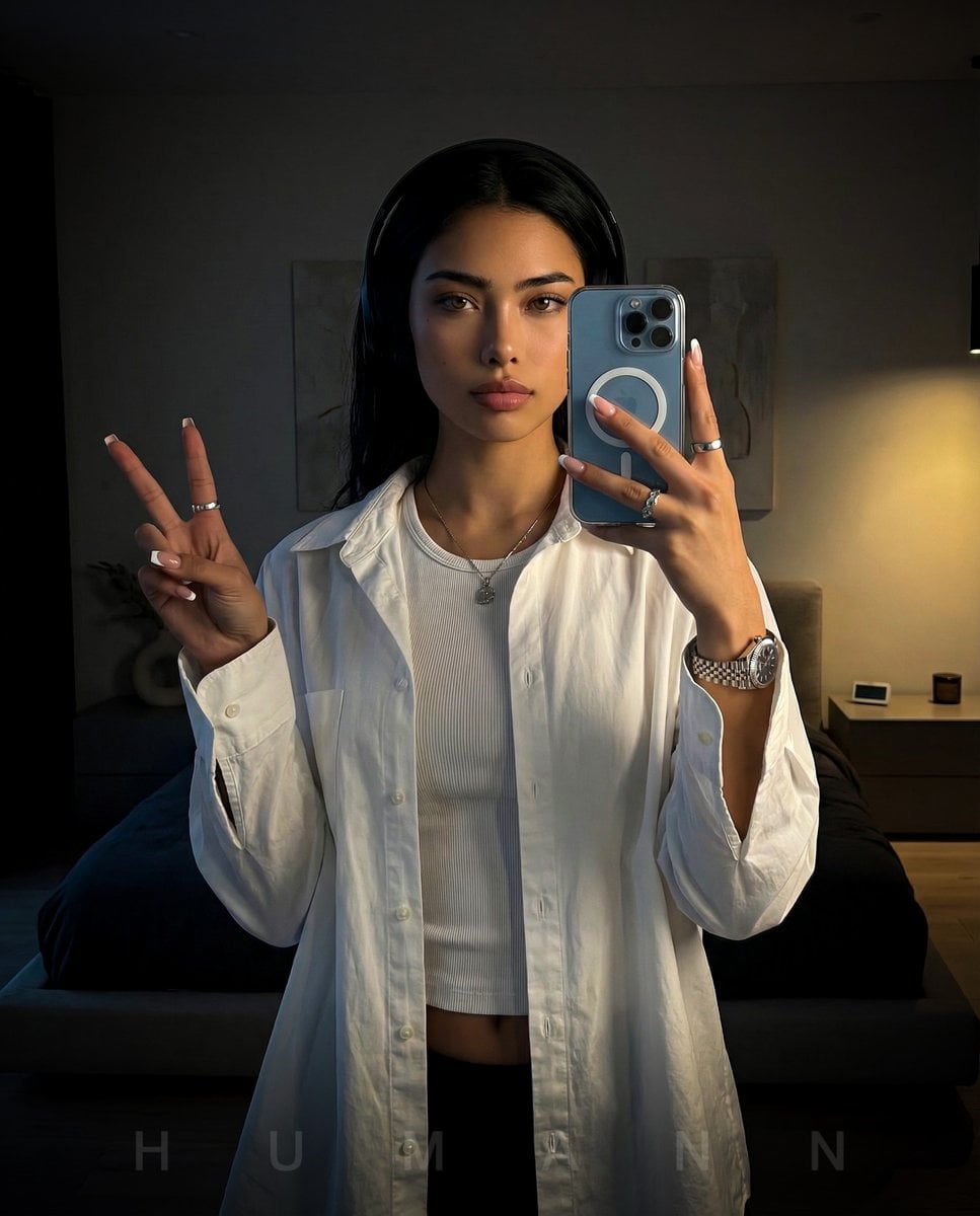 Nano Banana - Peace Sign Bedroom Selfie