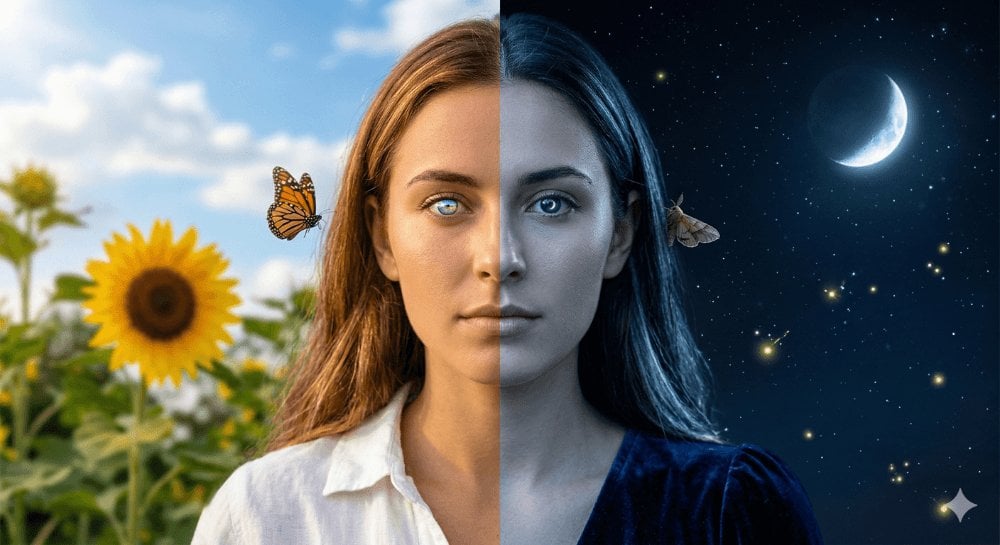 Day and Night Split Portrait