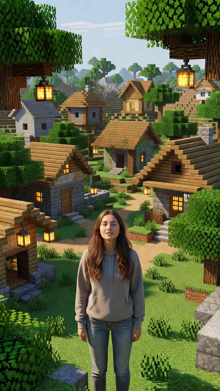 Photoreal Village Lanterns Minecraft Scene