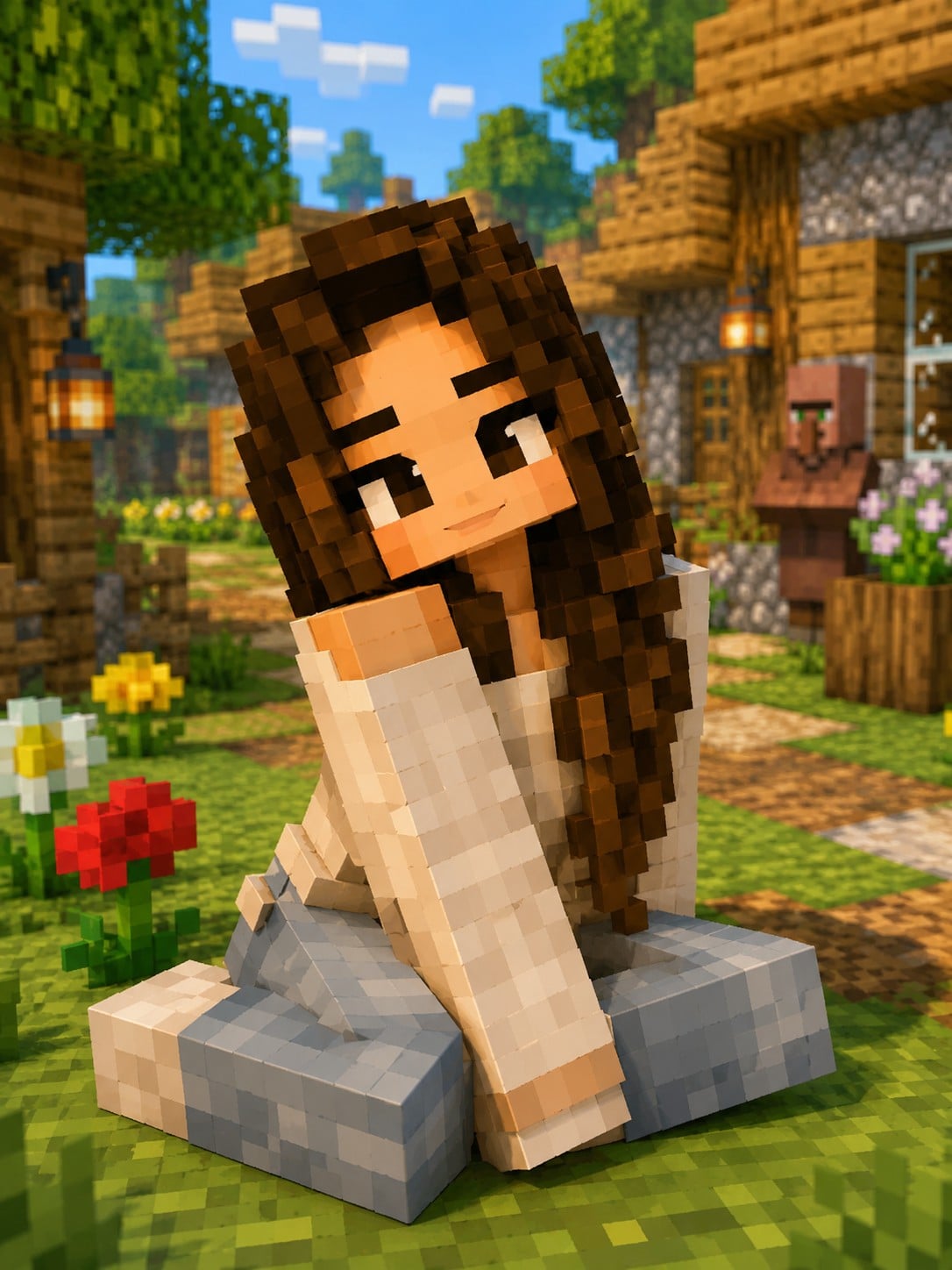Minecraft Voxel Character Village Portrait