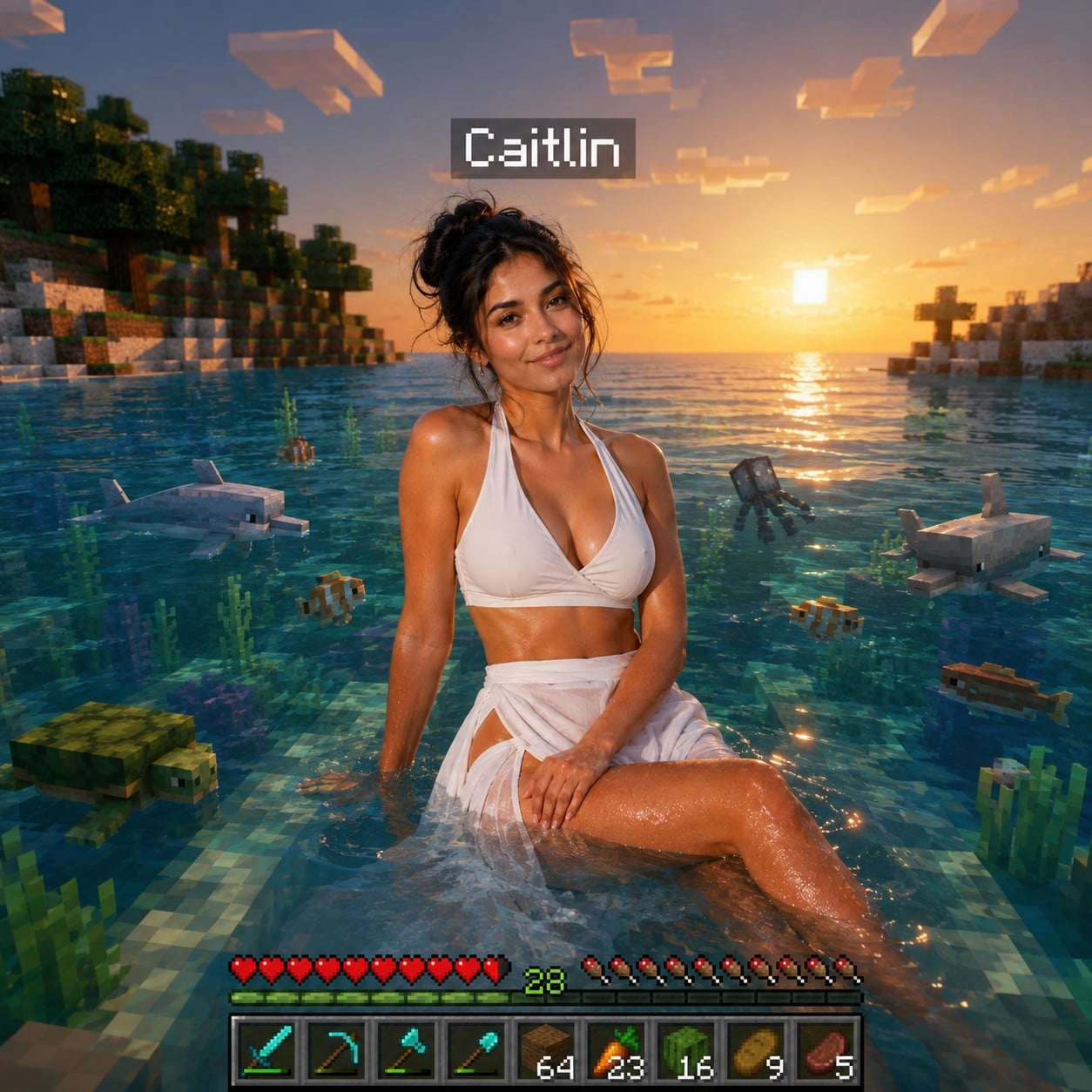 Photoreal Ocean Sunset Minecraft UI