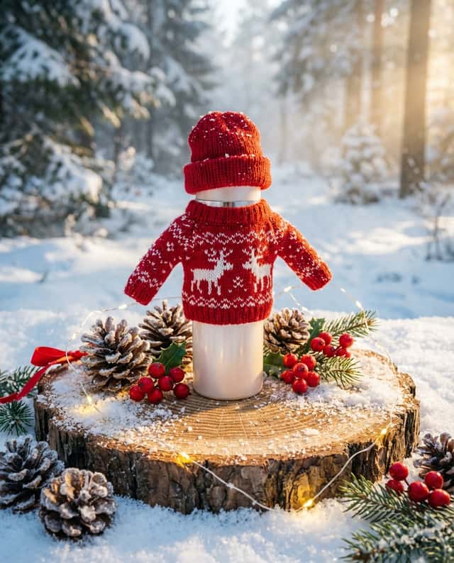 Everyone feels the cold! Even the bottle has put on its sweater. preview
